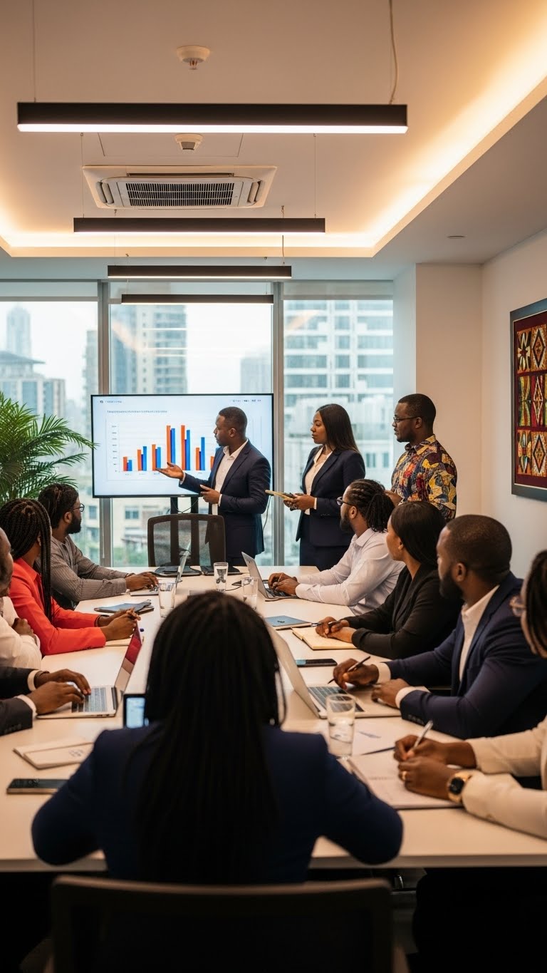 Professional business meeting with diverse team